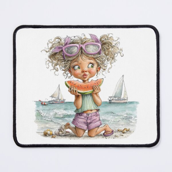 Item preview, Cute girl eating mellon - whimsical design designed and sold by Lines, forms and colors.
