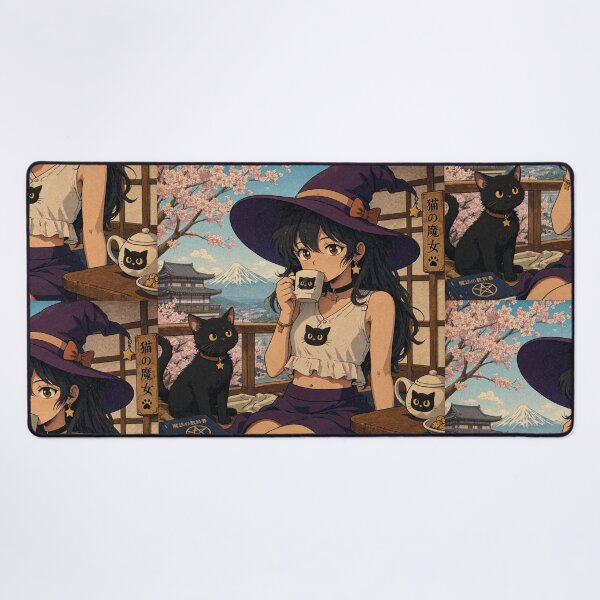 Item preview, Retro Anime Manga Witch and cat enjoying coffee time designed and sold by Vintage Designs +.