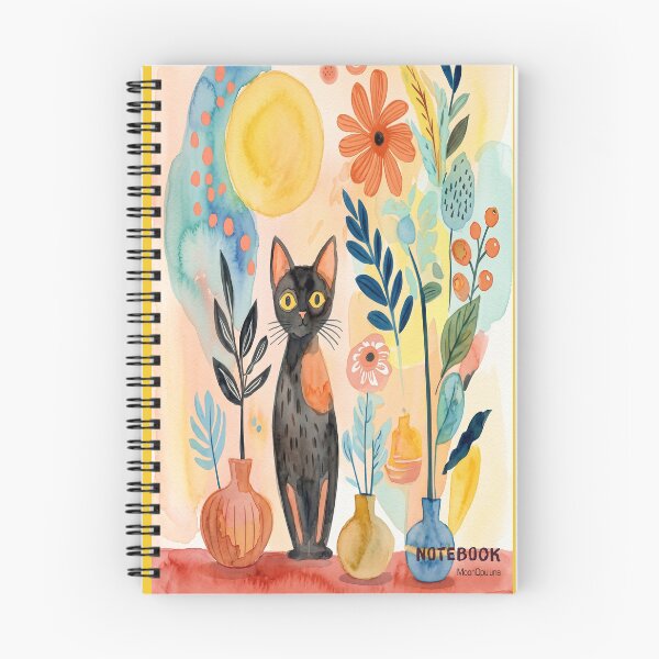 Item preview,  Watercolor Black Cat in Botanical Garden Bloom & Note - Mustard Yellow designed and sold by MoonOpuluna.