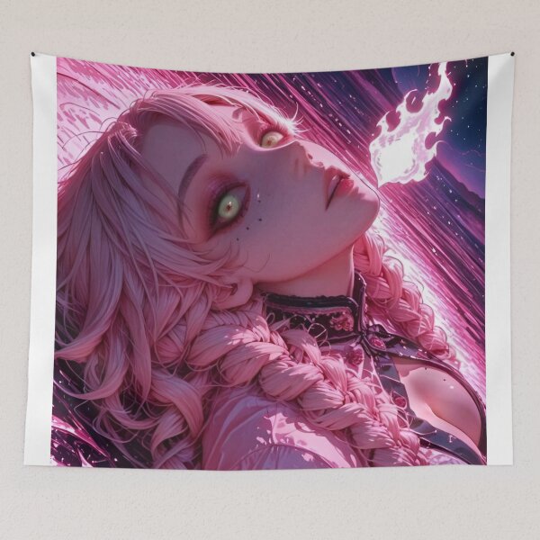 Item preview, Pink Flame Siren – Gothic Anime Girl with Pink Braids and Cosmic Fire designed and sold by Dyan4.