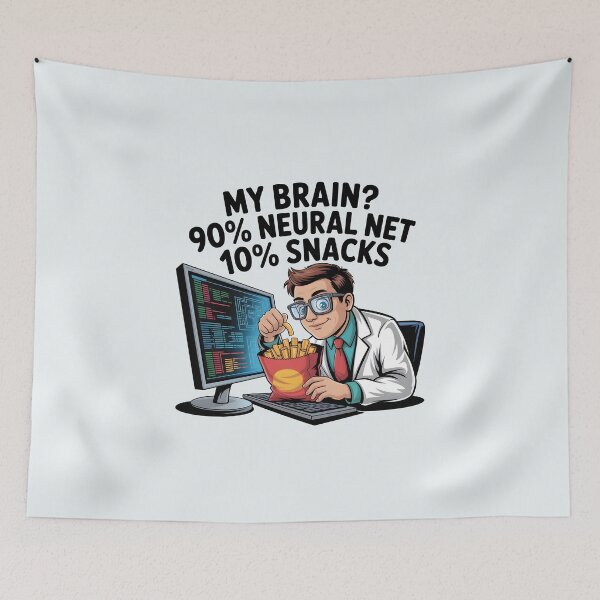 Item preview, My Brain? 90% Neural Net 10% Snacks – Funny AI Humor Design designed and sold by Jollys-ArtShop.