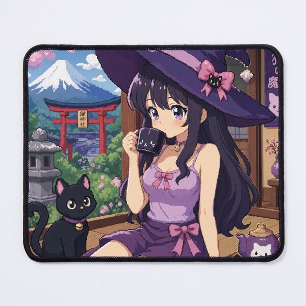 Item preview, Retro Anime Manga Witch and cat enjoying coffee time designed and sold by Vintage Designs +.