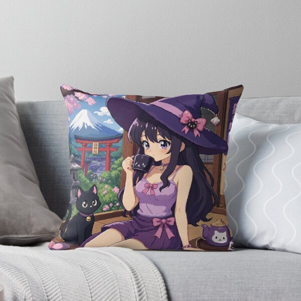 Item preview, Retro Anime Manga Witch and cat enjoying coffee time designed and sold by Vintage Designs +.