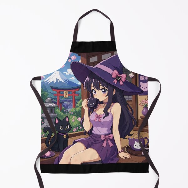 Item preview, Retro Anime Manga Witch and cat enjoying coffee time designed and sold by Vintage Designs +.