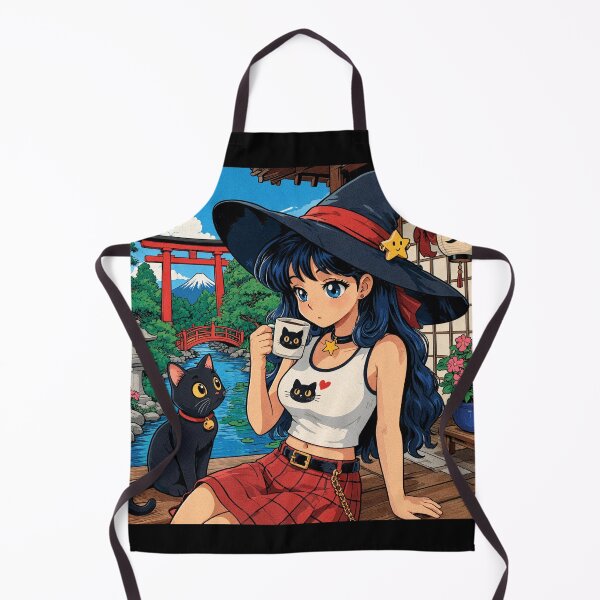 Item preview, Retro Anime Manga Witch and cat enjoying coffee time designed and sold by Vintage Designs +.