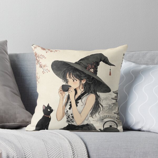 Item preview, Retro Anime Manga Witch and cat enjoying coffee time designed and sold by Vintage Designs +.