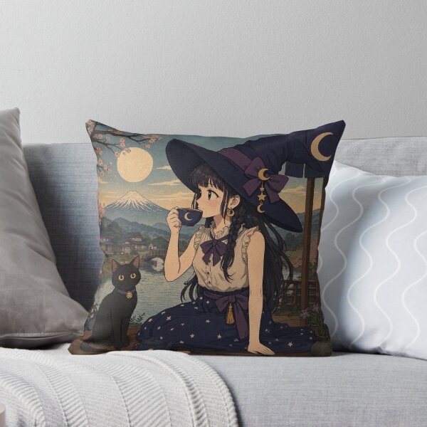 Item preview, Retro Anime Manga Witch and cat enjoying coffee time designed and sold by Vintage Designs +.