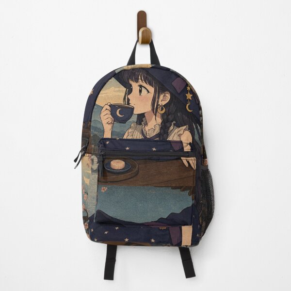 Item preview, Retro Anime Manga Witch and cat enjoying coffee time designed and sold by Vintage Designs +.