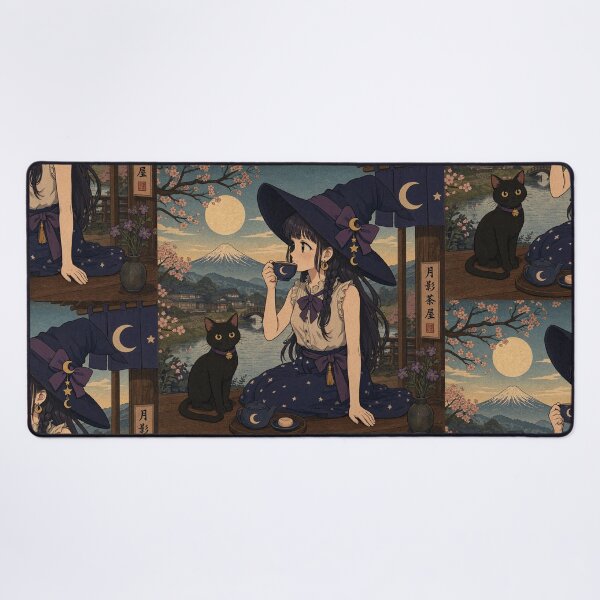 Item preview, Retro Anime Manga Witch and cat enjoying coffee time designed and sold by Vintage Designs +.