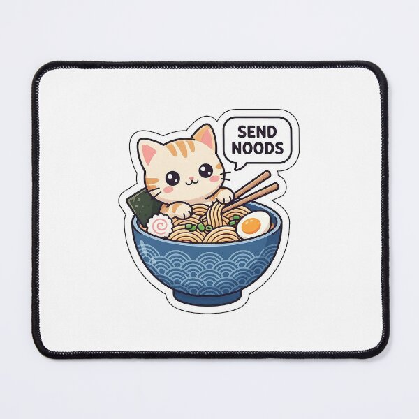 Item preview, Send Noods, Please! - Cute Cat in Ramen Bowl Sticker with Text designed and sold by SimpleP.
