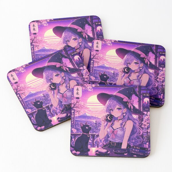 Item preview, Retro Anime Manga Witch and cat enjoying coffee time designed and sold by Vintage Designs +.
