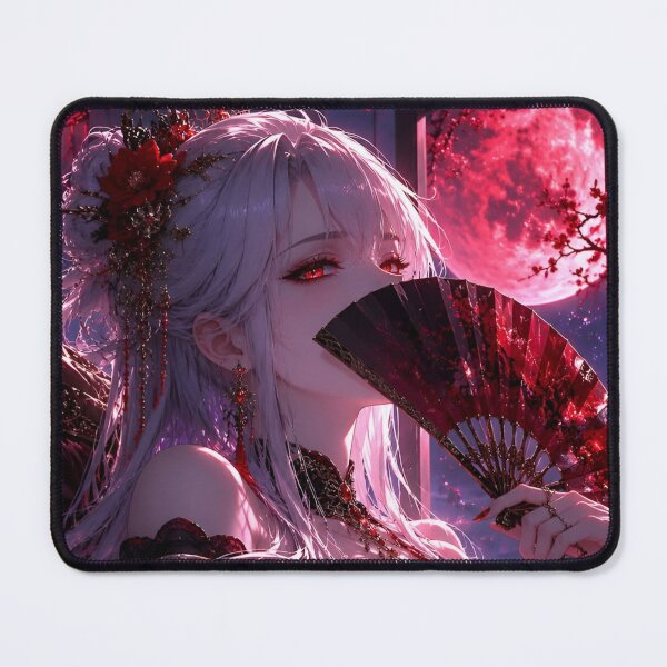 Item preview, Crimson Moon Empress – Gothic Anime Woman with Red Fan and Lunar Aesthetic designed and sold by Dyan4.