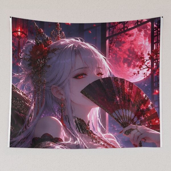 Item preview, Crimson Moon Empress – Gothic Anime Woman with Red Fan and Lunar Aesthetic designed and sold by Dyan4.