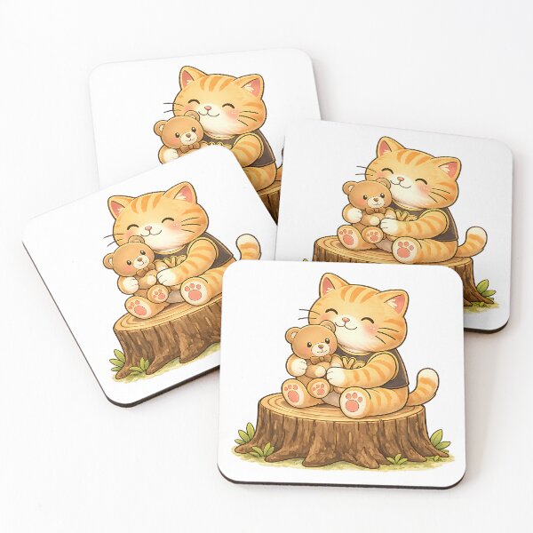 Item preview, Kawaii Orange Cat Hugging a Teddy Bear Cute Cartoon Animal Design designed and sold by Wawa5656.