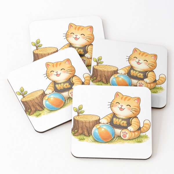 Item preview, Kawaii Orange Cat Playing with a Ball Cute Cartoon Animal Design designed and sold by Wawa5656.