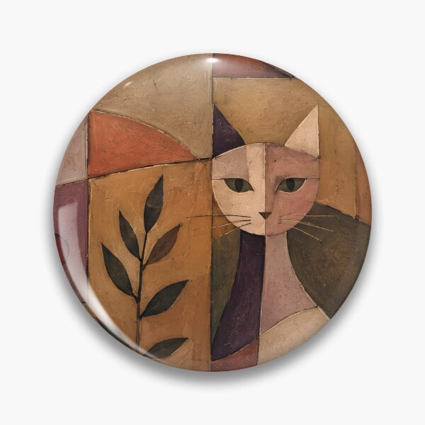 Item preview, Cubist Cat Abstract Oil Painting Print | Geometric Feline Wall Art | Mid-Century Modern Patchwork Canvas Art | Terracotta & Muted Purple Animal Artwork designed and sold by SergioMiklos.
