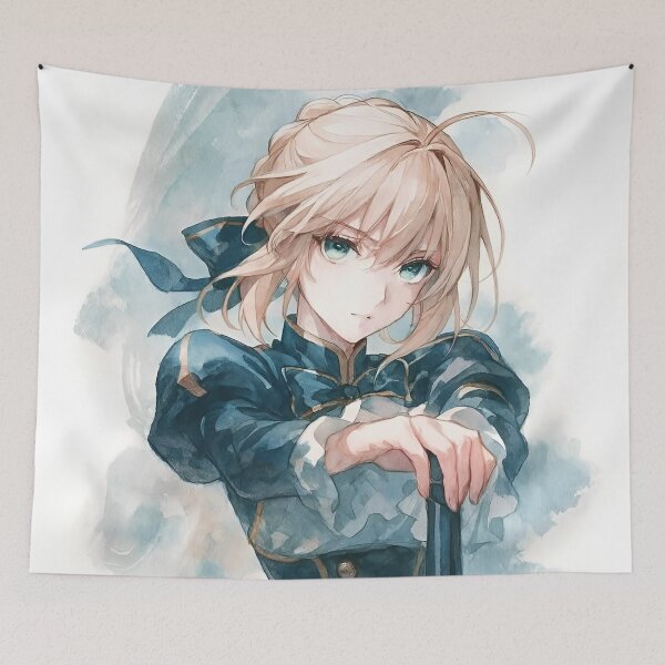 Item preview, Saber | Watercolor Fantasy Swordswoman – Blue Anime Girl with Elegant Sword designed and sold by Dyan4.