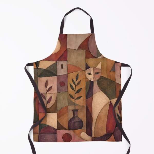 Item preview, Cubist Cat Abstract Oil Painting Print | Geometric Feline Wall Art | Mid-Century Modern Patchwork Canvas Art | Terracotta & Muted Purple Animal Artwork designed and sold by SergioMiklos.