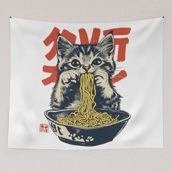 Item preview, Eating Ramen Funny Graphic For Cat Lovers Retro Funny Foodie designed and sold by Thread&Fable.