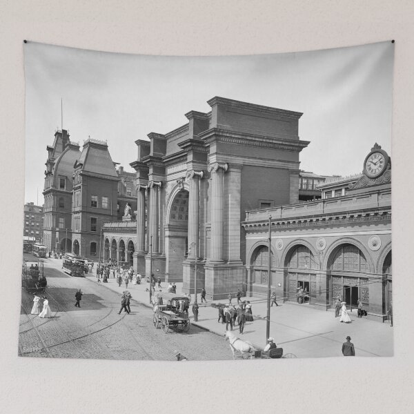Item preview, North Union Station, Boston - 1905 Train Station black and white vintage fine art photograph designed and sold by Astrid Arkhangelsky.