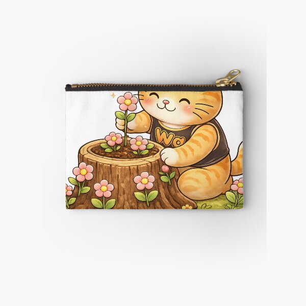 Item preview, Kawaii Orange Cat Decorating a Tree Stump with Flowers Cute Cartoon Animal designed and sold by Wawa5656.