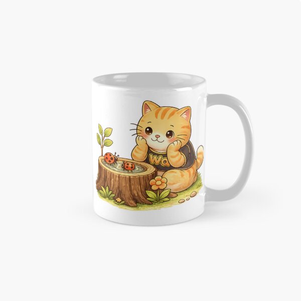 Item preview, Kawaii Orange Cat Watching Ladybugs Cute Cartoon Animal Design designed and sold by Wawa5656.
