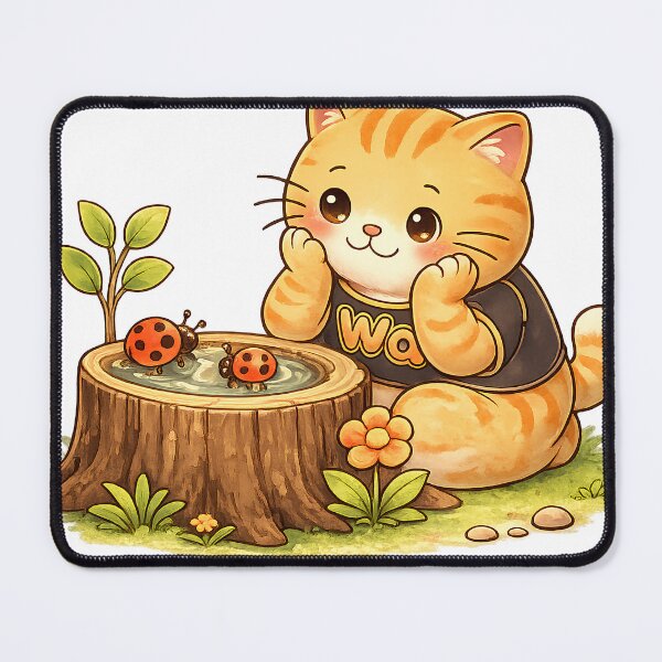 Item preview, Kawaii Orange Cat Watching Ladybugs Cute Cartoon Animal Design designed and sold by Wawa5656.