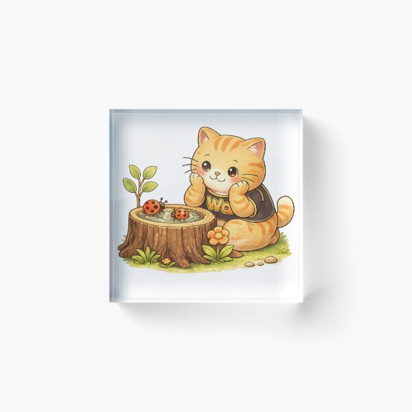 Item preview, Kawaii Orange Cat Watching Ladybugs Cute Cartoon Animal Design designed and sold by Wawa5656.