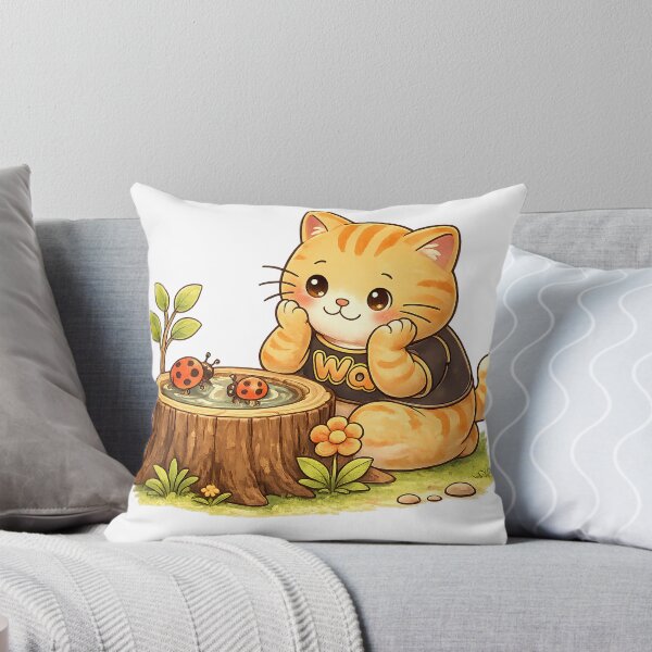 Item preview, Kawaii Orange Cat Watching Ladybugs Cute Cartoon Animal Design designed and sold by Wawa5656.