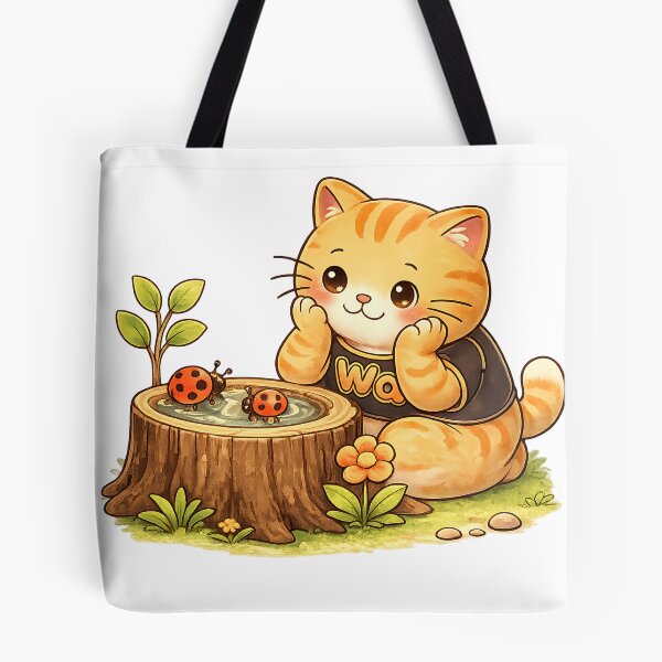 Item preview, Kawaii Orange Cat Watching Ladybugs Cute Cartoon Animal Design designed and sold by Wawa5656.