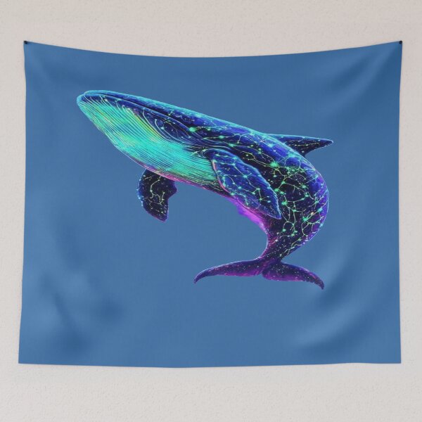 Item preview, The Leviathan of the Starry Abyss, Neon Cosmic Whale in the Psychedelic Ocean - Fantasy Art with Luminous Jellyfish and Rainbow Corals designed and sold by RAYBIL.