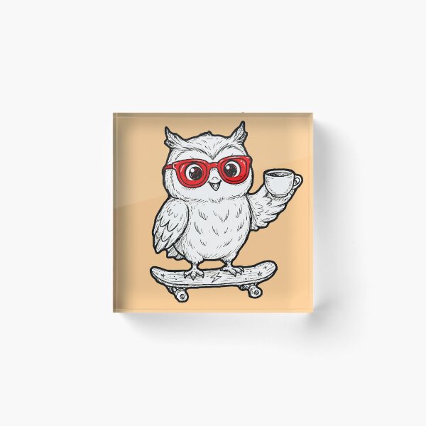 Item preview, Skater Owl with Coffee | Funny Kawaii Animal Design designed and sold by AstronautMerch.