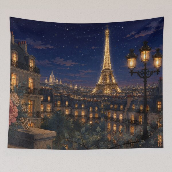 Item preview, Paris at Night – Romantic Eiffel Tower Under the Stars | Vintage Paris Cityscape Art designed and sold by CaseyMichelleArt.