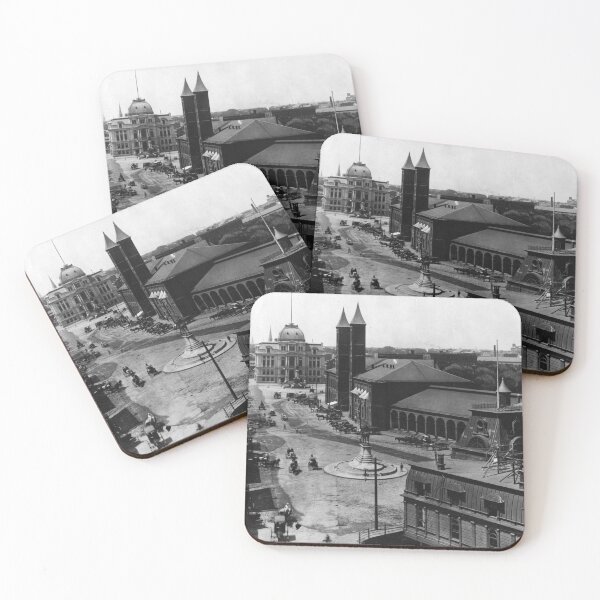 Item preview, Providence, R.I. Old Railroad Station, Exchange Place, Kennedy Plaza, and Providence City Hall black and white fine art black and white vintage photograph designed and sold by Astrid Arkhangelsky.