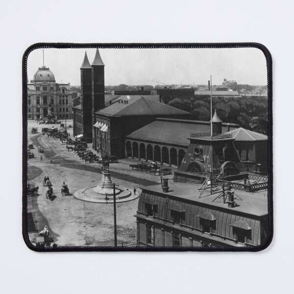 Item preview, Providence, R.I. Old Railroad Station, Exchange Place, Kennedy Plaza, and Providence City Hall black and white fine art black and white vintage photograph designed and sold by Astrid Arkhangelsky.