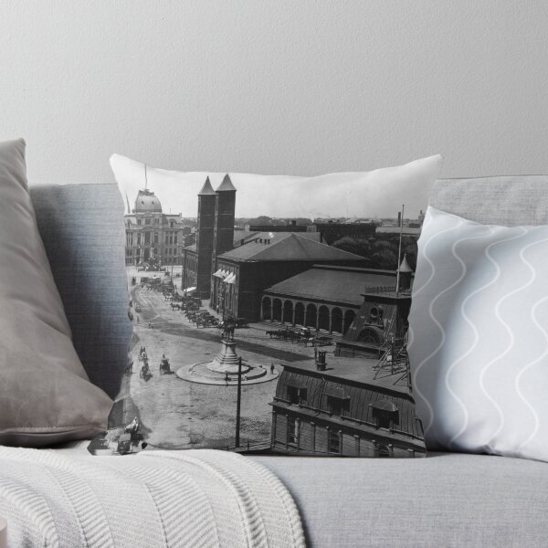 Item preview, Providence, R.I. Old Railroad Station, Exchange Place, Kennedy Plaza, and Providence City Hall black and white fine art black and white vintage photograph designed and sold by Astrid Arkhangelsky.