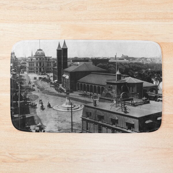 Item preview, Providence, R.I. Old Railroad Station, Exchange Place, Kennedy Plaza, and Providence City Hall black and white fine art black and white vintage photograph designed and sold by Astrid Arkhangelsky.