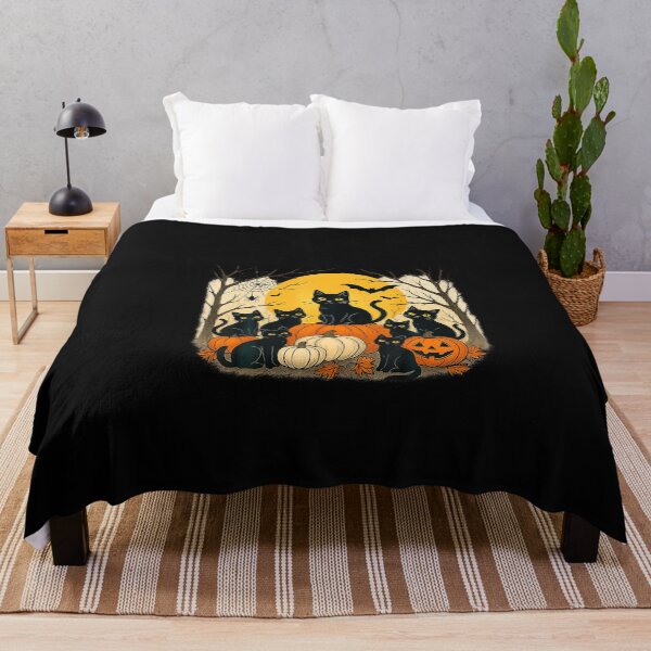 Item preview, Halloween Black Cats Pumpkins Retro Spooky Night Funny Cat designed and sold by ChaosColorCo.