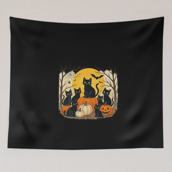 Item preview, Halloween Black Cats Pumpkins Retro Spooky Night Funny Cat  designed and sold by ChaosColorCo.
