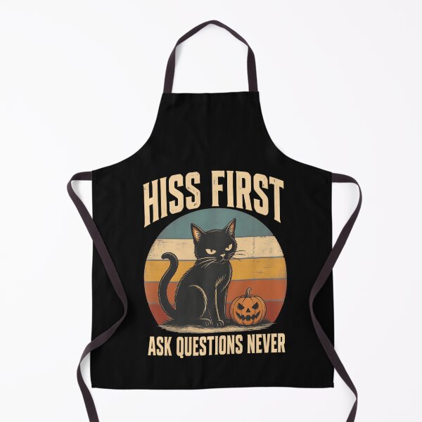 Item preview, Hiss First Ask Questions Never Halloween Cat On Retro Sunset Pullover designed and sold by ChaosColorCo.