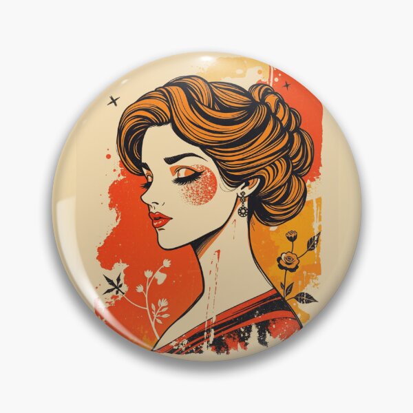 Artikelvorschau, Orangefarbenes Frauenporträt im Vintage-Jugendstil entworfen und verkauft von ERODED SELF.