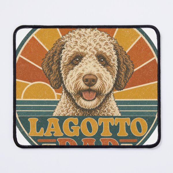 Item preview, Lagotto Romagnolo Retro Sunset Emblem Lagotto Dad designed and sold by BoosterShop.
