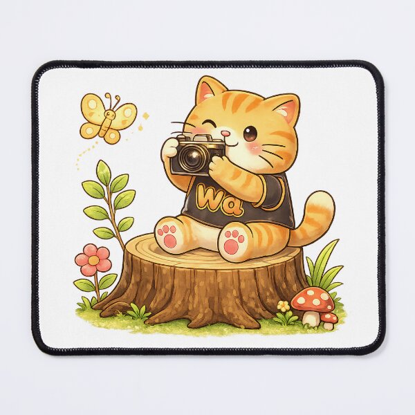 Item preview, Kawaii Orange Cat Taking Nature Photos Cute Cartoon Animal Design designed and sold by Wawa5656.