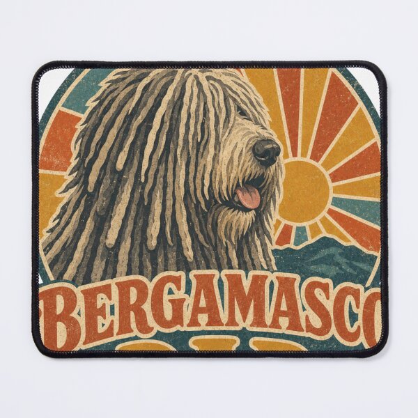 Item preview, Bergamasco Shepherd Dog Retro Sunset Emblem Bergamasco Dad designed and sold by BoosterShop.