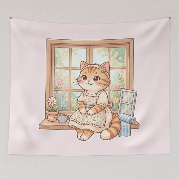 Item preview, Cozy Cottagecore Cat: Window Nook Kawaii designed and sold by CuteKats.
