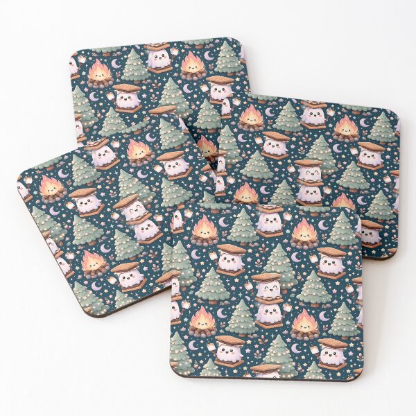 Item preview, Cute Pastel Ghost Campfire Night Pattern designed and sold by Thai Vibe Studio.