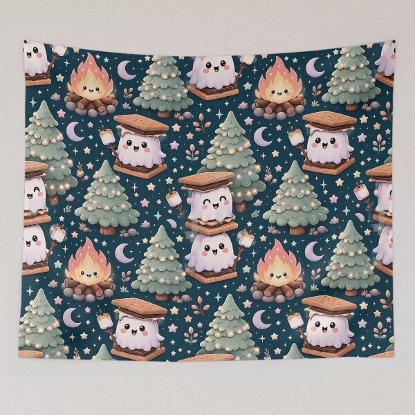 Item preview, Cute Pastel Ghost Campfire Night Pattern designed and sold by Thai Vibe Studio.