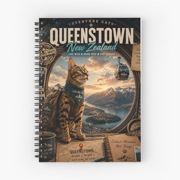 Item preview, Bengal Catventurer Queenstown New Zealand  Adventure Cats™  Vintage Explorer Travel Design designed and sold by TeeVibeHaus.