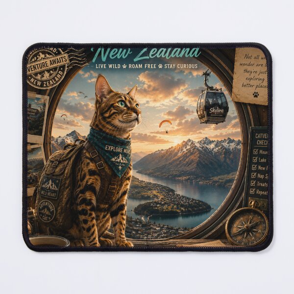 Item preview, Bengal Catventurer Queenstown New Zealand  Adventure Cats™  Vintage Explorer Travel Design designed and sold by TeeVibeHaus.