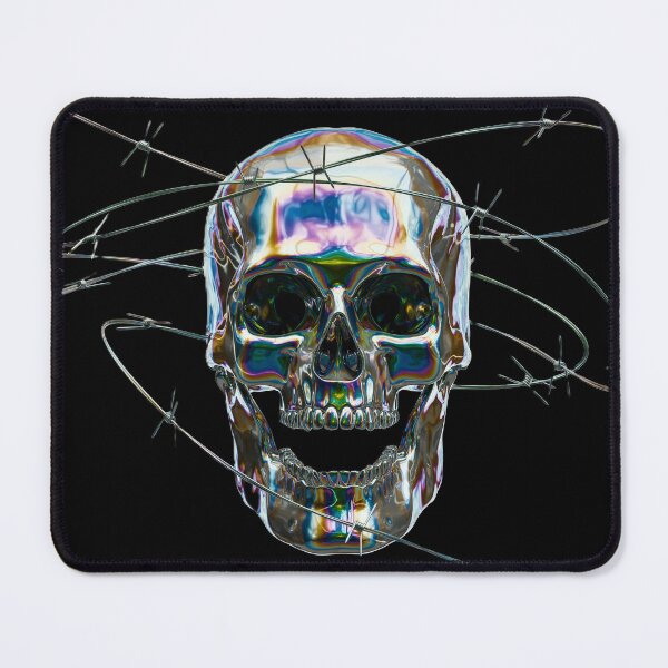 Item preview, Crystal Skull Wrapped in Barbed Wire – Iridescent Gothic Art designed and sold by BuckaBaby.